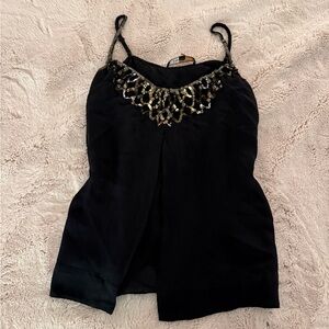 BCBG Maxazria Black sequin top with adjustable straps and open front